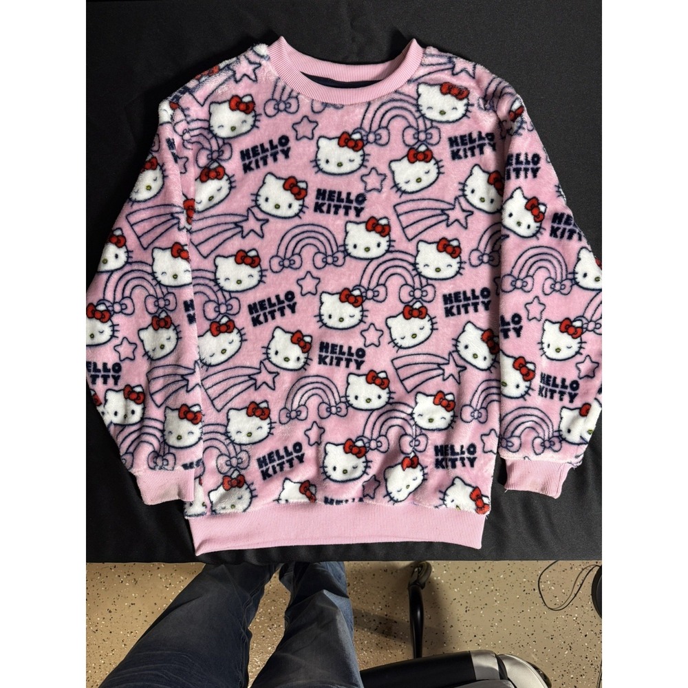 NEW Fuzzy Fleece Pink Hello Kitty Long Sleeve Pajama Top Size XS